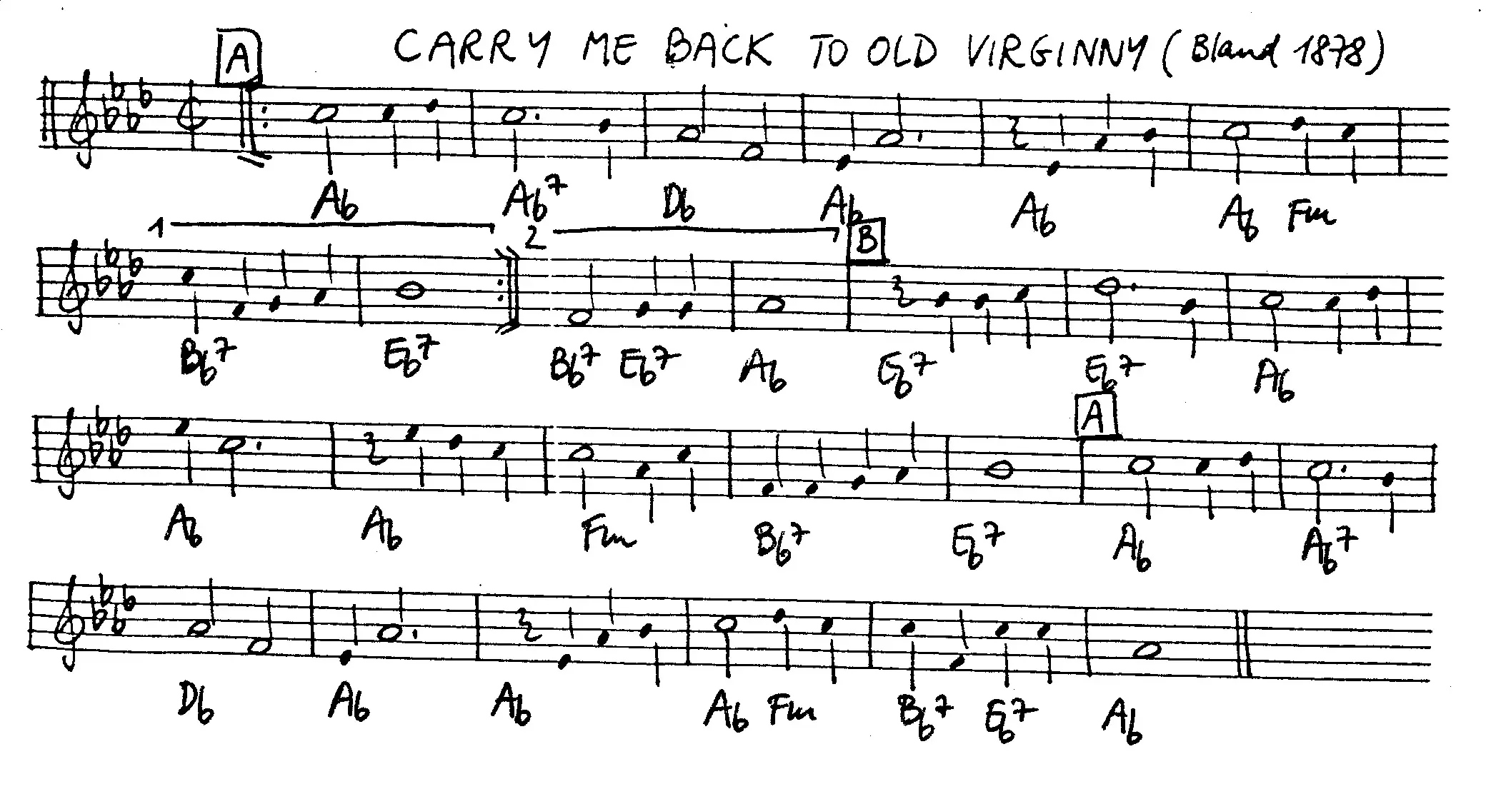 carry me back to old virginny free jazz leadsheet - Courtesy of the Jungle Jazz Band